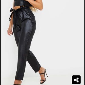 Prettylittlething Black Coated Paperbag Waist Pant